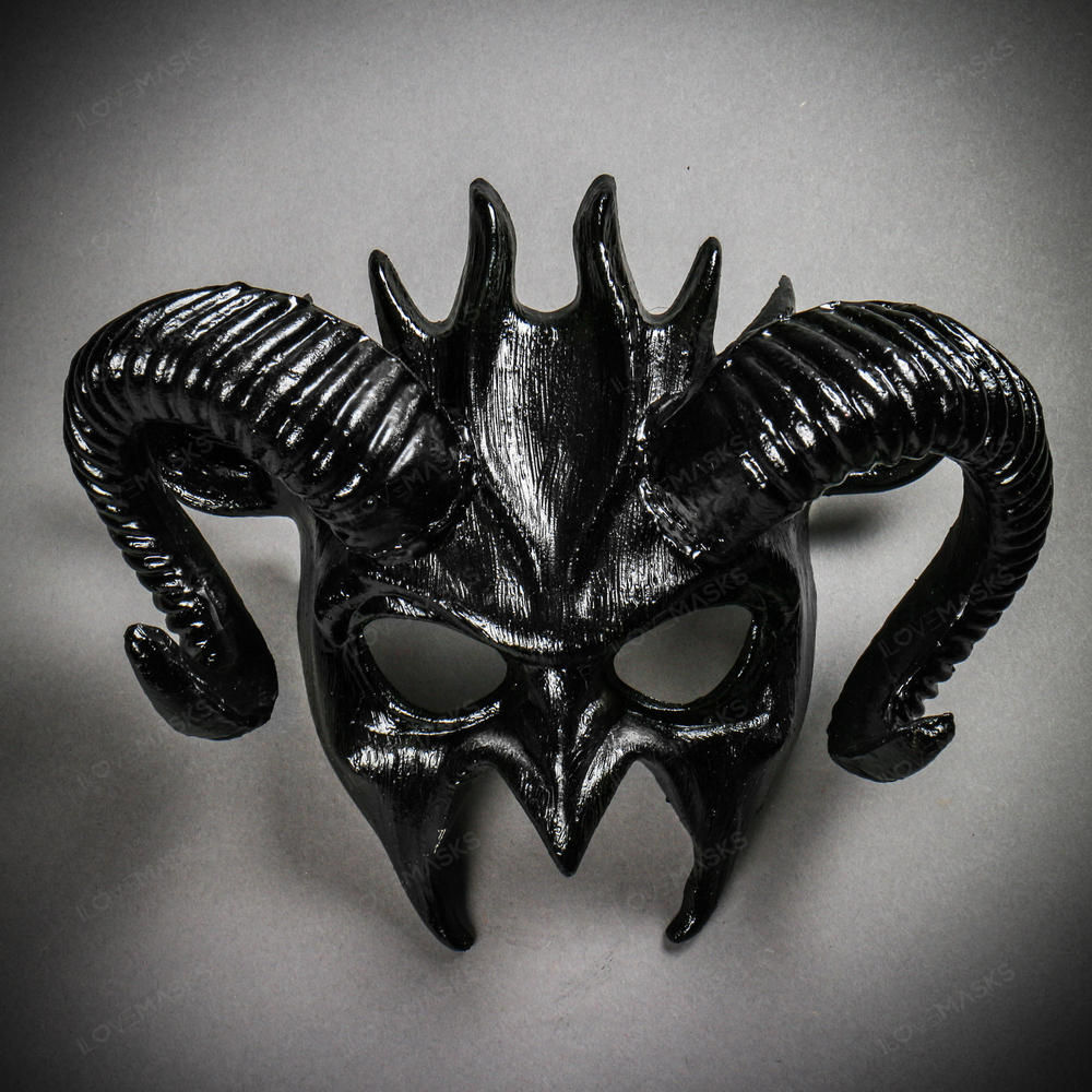 Demon Devil Satan with Black Horns Masquerade Mask - Black